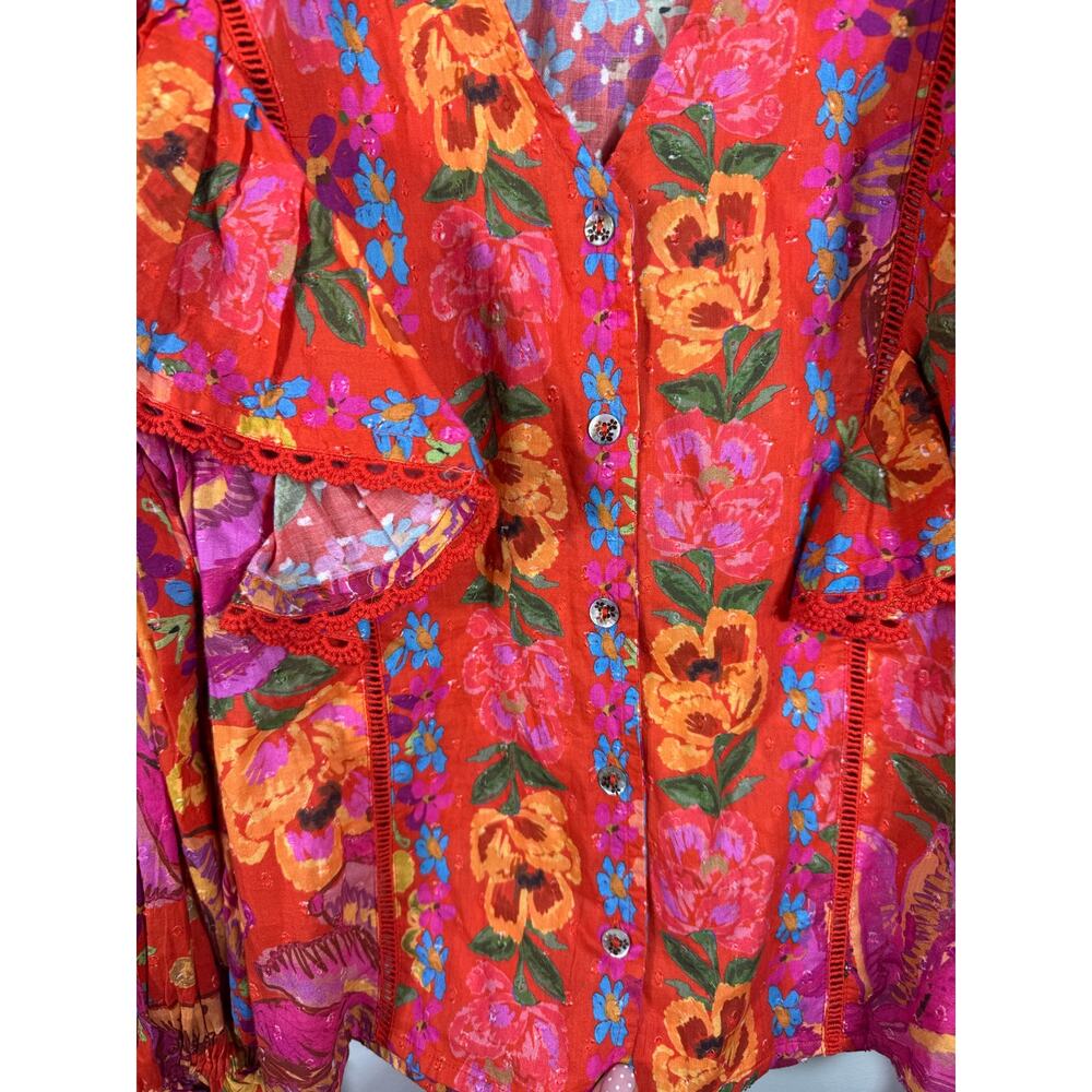 NEW Farm Rio Red Spring Bananas Ruffle Blouse Top Size Small - Picture 6 of 10